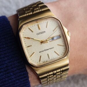 Citizen Quartz Square 5500-S023238 Gold Tank-Style Watch JDM Vintage 32mm Men's